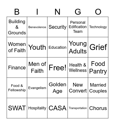 Cliff View Ministries Bingo Card