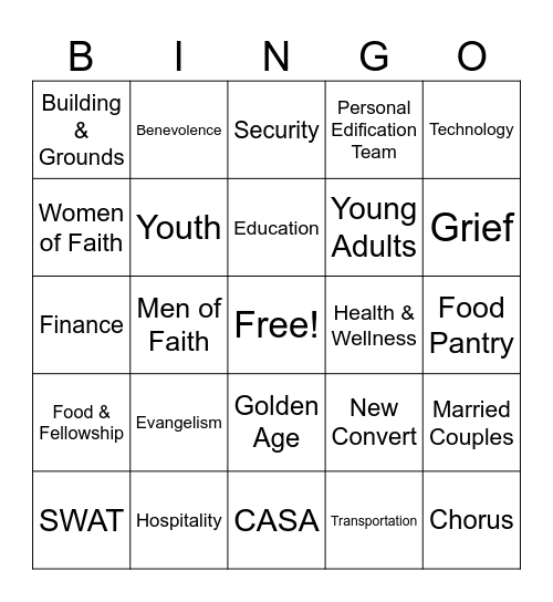 Cliff View Ministries Bingo Card