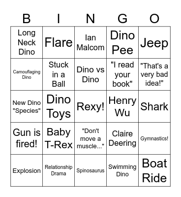 Jurassic Franchise Bingo Card