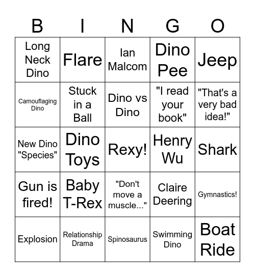 Jurassic Franchise Bingo Card