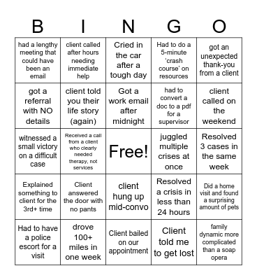 SOCIAL WORK BINGO Card