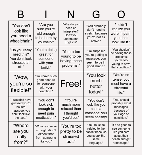 Microagressions Bingo Card