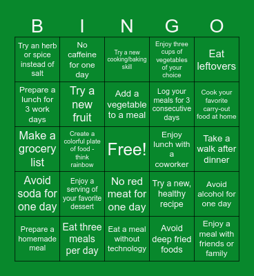 National Nutrition Month Bingo Card