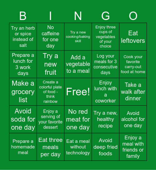 National Nutrition Month Bingo Card