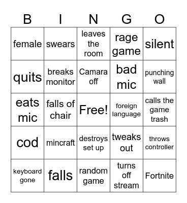 Streamer rage Bingo Card