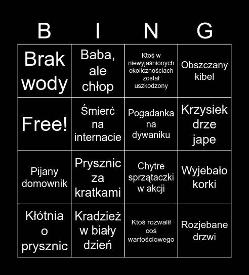 Internatowe Bingo Card