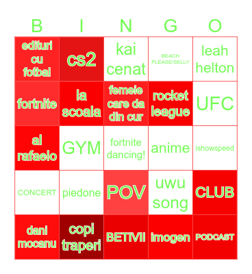 Tik Tok Bingo Card