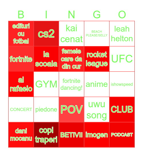 Tik Tok Bingo Card