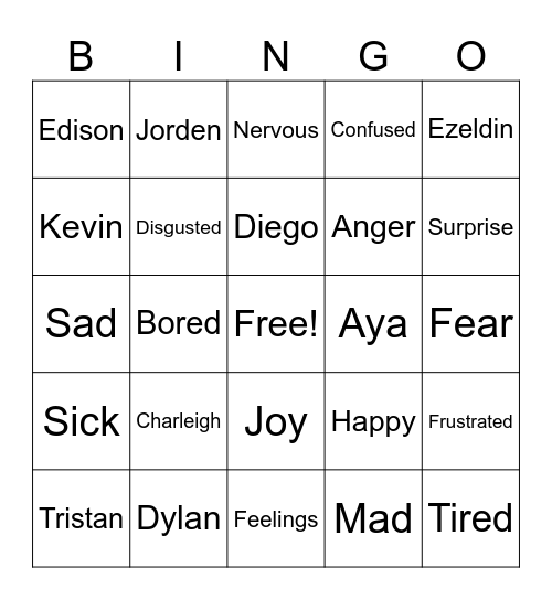 Emotions Bingo Card