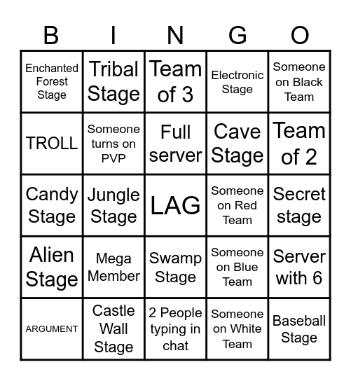 Build A Boat Bingo Card