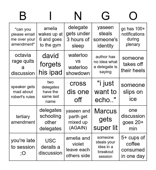 OUSA Bingo (winner gets a prize) Bingo Card