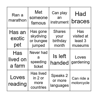 Untitled Bingo Card