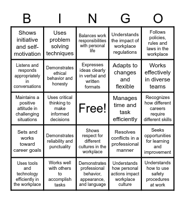 Workplace Readiness Skills 2 Bingo Card