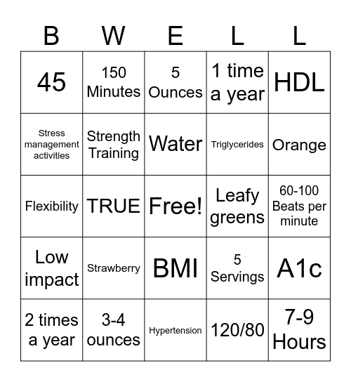 Wellness Bingo Card