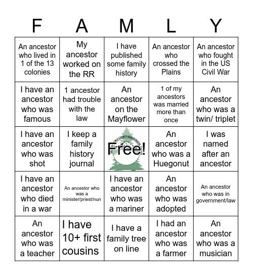 Genealogy Bingo Card
