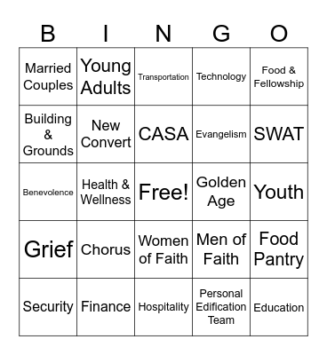 Cliff View Ministries Bingo Card