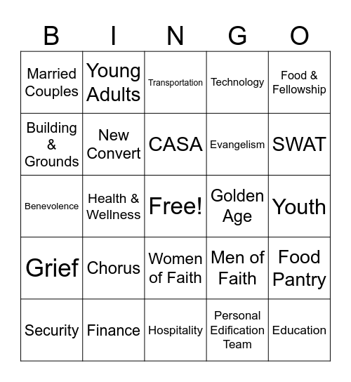 Cliff View Ministries Bingo Card