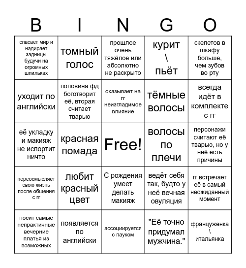 Femme Fatale Bingo Card