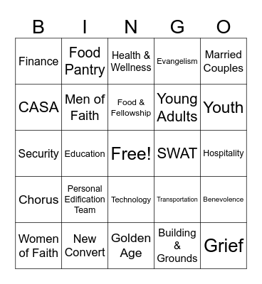 Cliff View Ministries Bingo Card