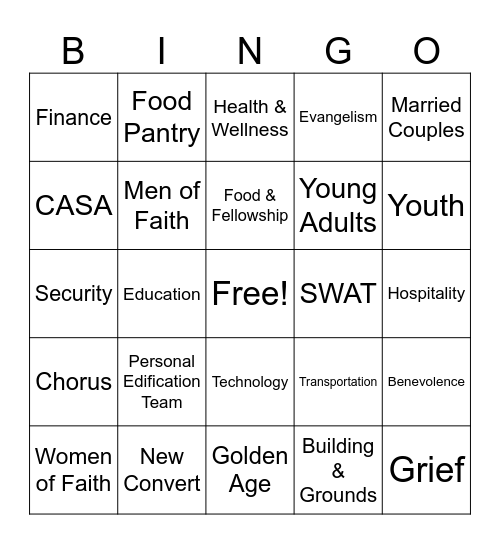 Cliff View Ministries Bingo Card