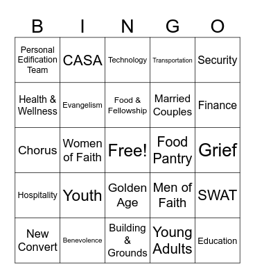 Cliff View Ministries Bingo Card