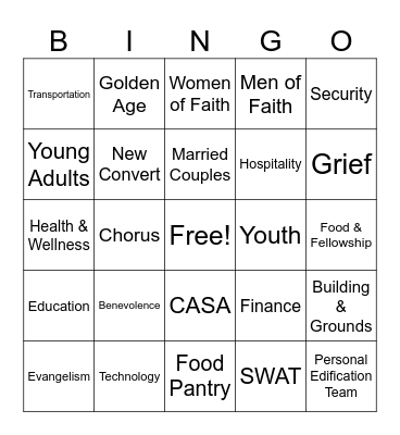Cliff View Ministries Bingo Card