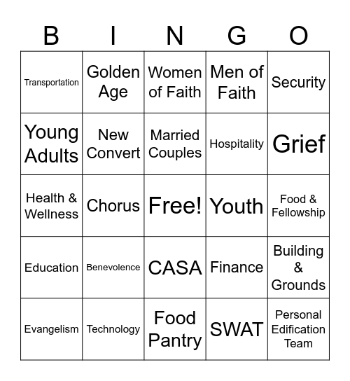 Cliff View Ministries Bingo Card