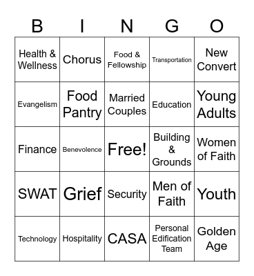 Cliff View Ministries Bingo Card