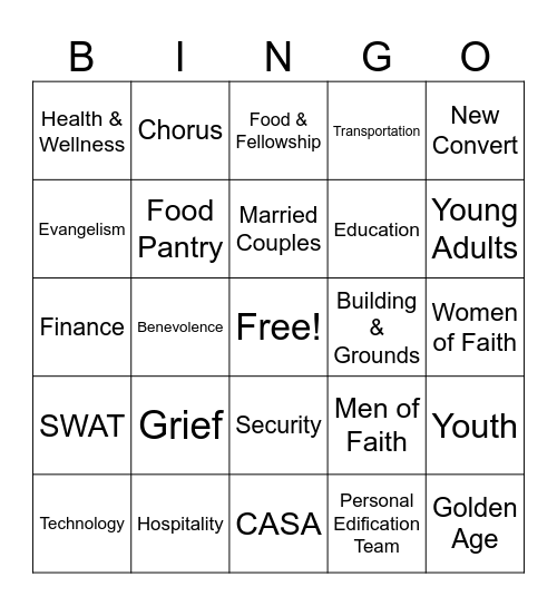 Cliff View Ministries Bingo Card