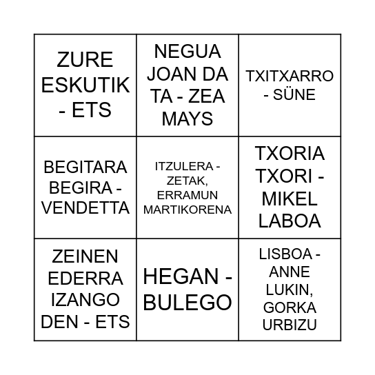BINGO MUSIKALA Bingo Card