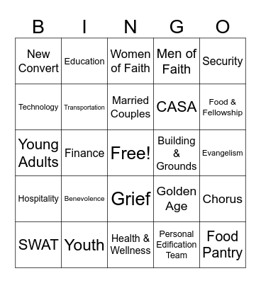 Cliff View Ministries Bingo Card