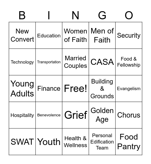 Cliff View Ministries Bingo Card