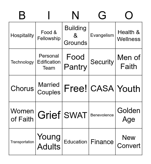 Cliff View Ministries Bingo Card