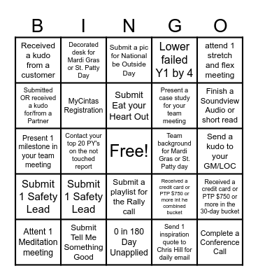 Cintas Greatest Hits Bingo Card