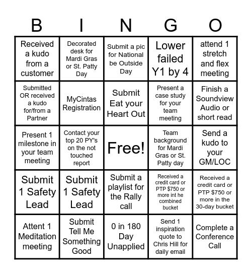 Cintas Greatest Hits Bingo Card