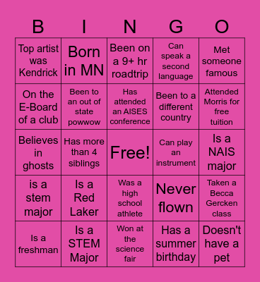 AISES Human Bingo Card