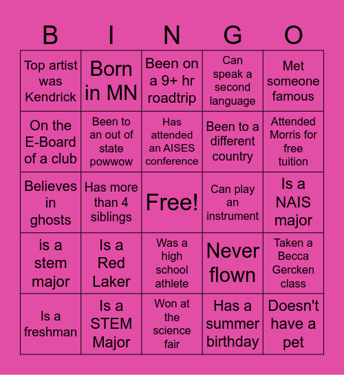AISES Human Bingo Card