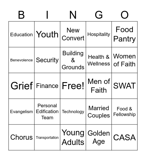 Cliff View Ministries Bingo Card