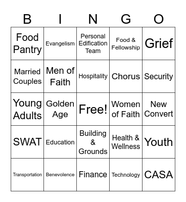 Cliff View Ministries Bingo Card
