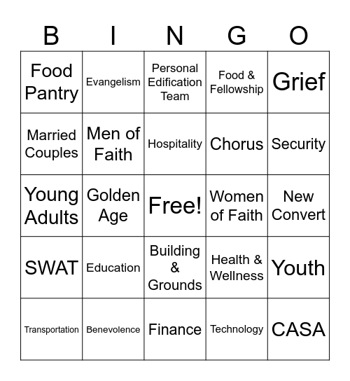 Cliff View Ministries Bingo Card