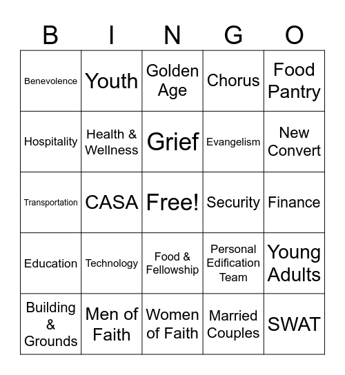 Cliff View Ministries Bingo Card