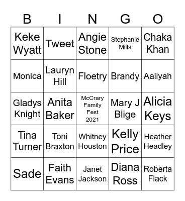 R&B Bingo Card