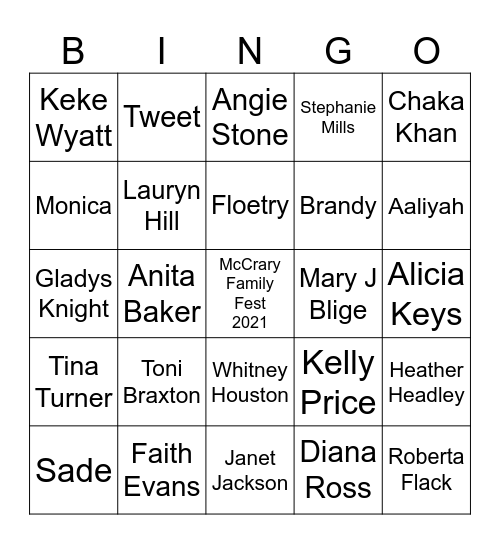R&B Bingo Card
