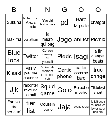 Bingo de la journée Bingo Card