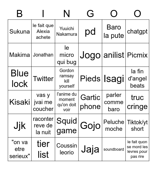 Bingo de la journée Bingo Card