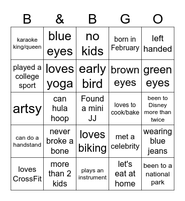 B&B Human Bingo Card