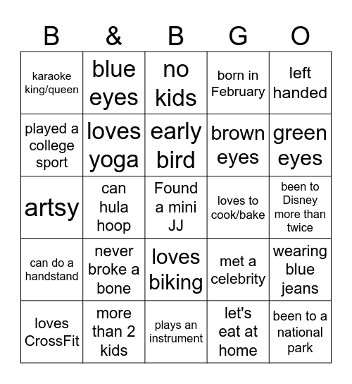 B&B Human Bingo Card