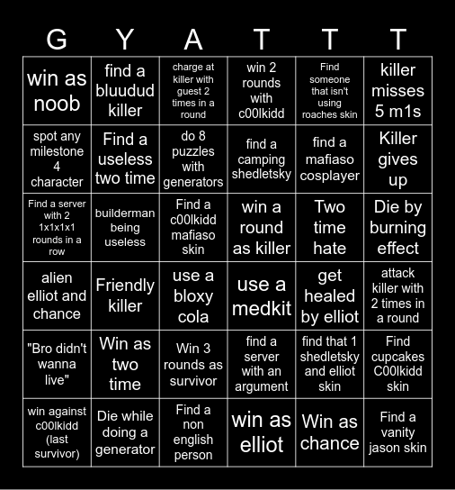forshaken Bingo Card
