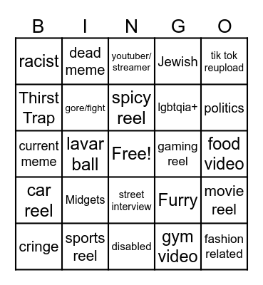 Instagram reel bingo Card