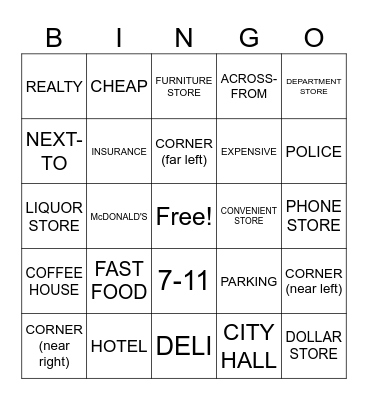 Places in the Neighborhood, Directions (9.2, 9.5) Bingo Card